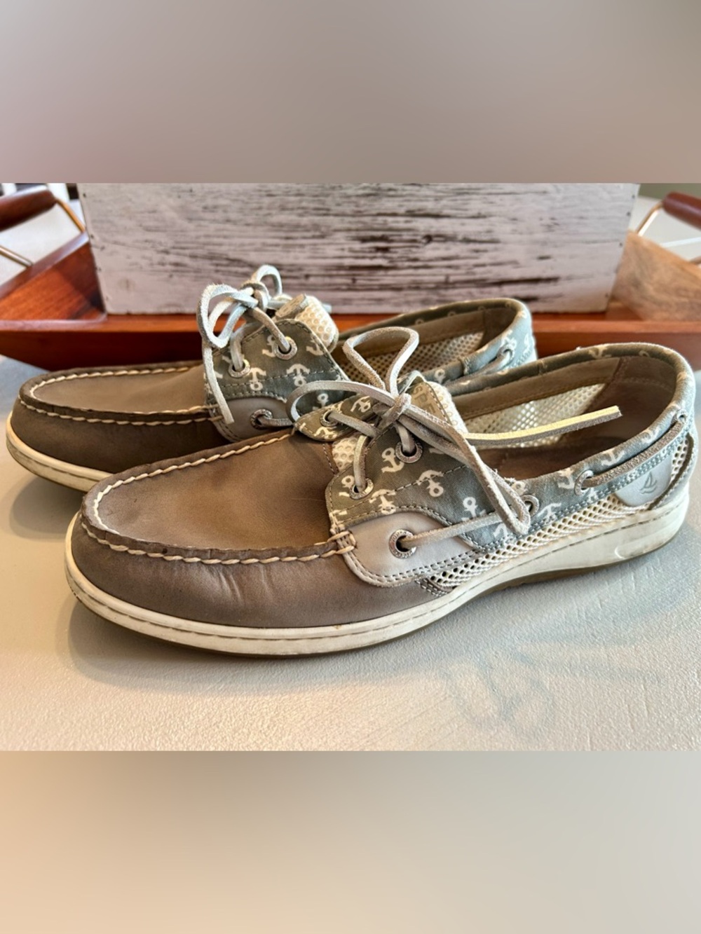 Sperry's Bluefish Anchor Print 2-Eye Boat Shoe Women’s Size 9